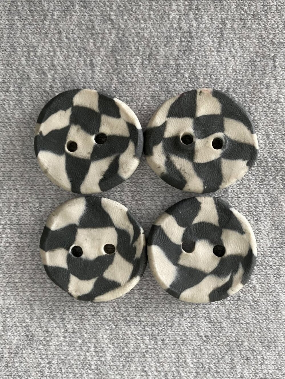 Handmade Ceramic Buttons by Krista Grunsky Grey Cream Checker Large 25mm Lot of4